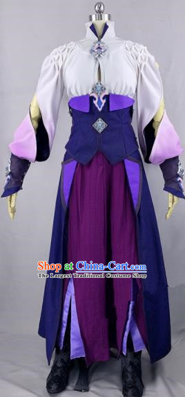 Chinese Ancient Cosplay Heroine Purple Dress Traditional Hanfu Female Swordsman Costume for Women