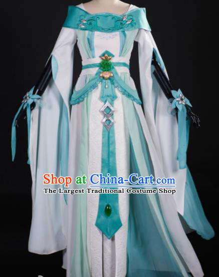 Chinese Ancient Cosplay Fairy Princess Green Dress Traditional Hanfu Female Knight Swordsman Costume for Women