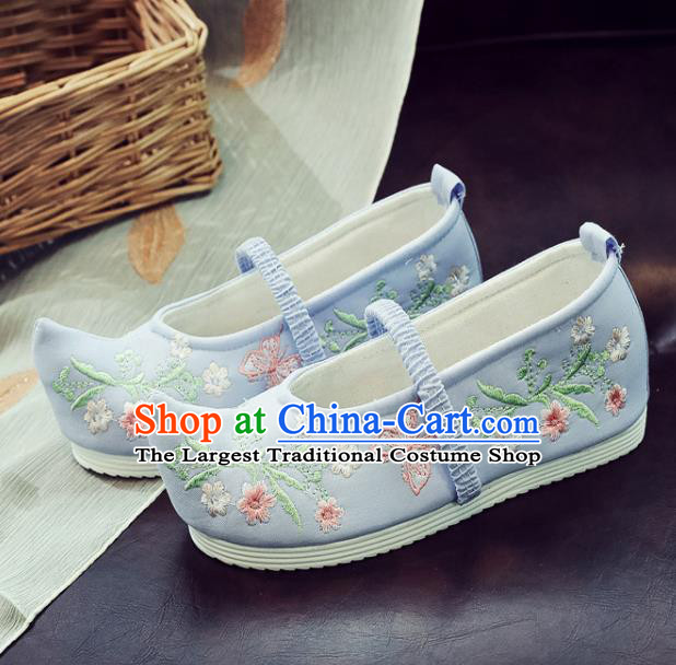 Asian Chinese National Blue Cloth Shoes Traditional Hanfu Shoes Embroidered Shoes for Women