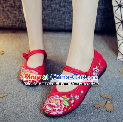 Asian Chinese Traditional Ethnic Red Embroidered Shoes Hanfu Wedding Shoes National Cloth Shoes for Women