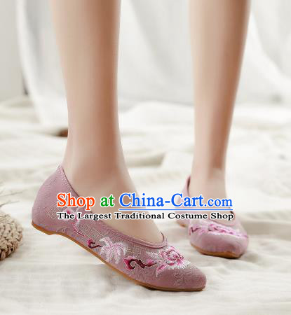 Asian Chinese Classical Dance Embroidered Peony Lilac Shoes Traditional Hanfu Shoes National Cloth Shoes for Women