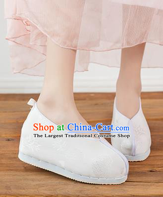 Asian Chinese Traditional White Cloth Shoes Ancient Princess Shoes Hanfu Shoes for Women