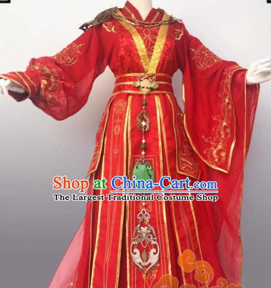 Chinese Traditional Cosplay Female Knight Wedding Red Dress Custom Ancient Swordswoman Princess Costume for Women