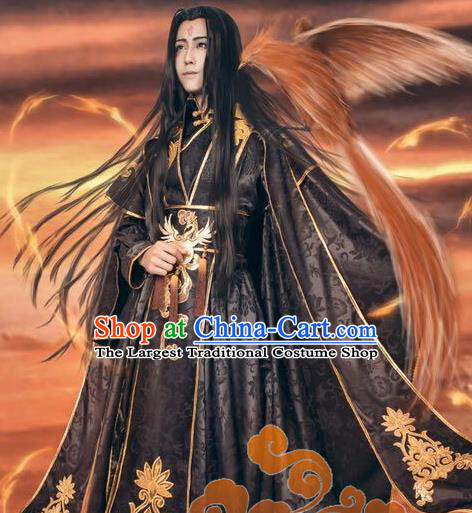 Custom Chinese Ancient Cosplay Taoist Priest Swordsman Black Clothing Traditional Royal Highness Costume for Men
