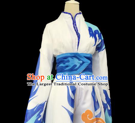Chinese Traditional Cosplay Female Knight Heroine Blue Dress Ancient Swordswoman Costume for Women