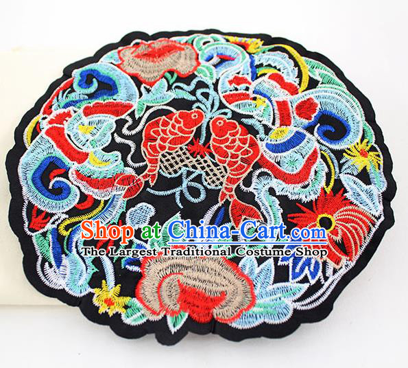 Chinese Ancient Handmade Embroidered Lotus Fish Patch Accessories Traditional Embroidery Appliqu Craft for Women