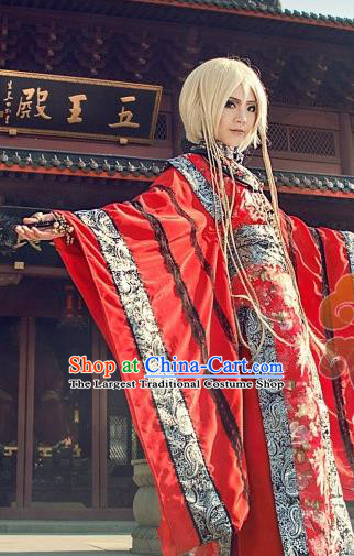 Custom Chinese Ancient King Red Clothing Traditional Cosplay Emperor Swordsman Costume for Men