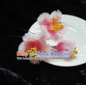 Chinese Handmade Qing Dynasty Court Pink Velvet Plum Hairpins Traditional Ancient Hanfu Hair Accessories for Women