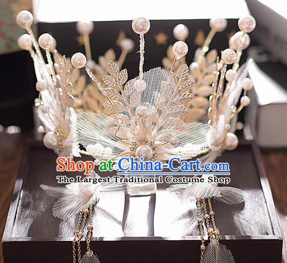 Top Grade Handmade Silk Royal Crown Traditional Princess Wedding Hair Accessories for Women
