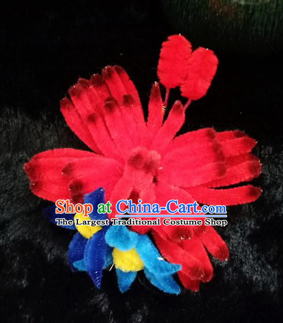Chinese Ancient Court Red Velvet Butterfly Hair Claw Hairpins Traditional Hanfu Handmade Hair Accessories for Women