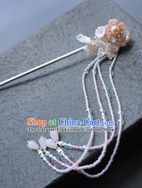 Chinese Ancient Princess Hairpins Shell Tassel Hair Clip Traditional Handmade Hanfu Hair Accessories for Women
