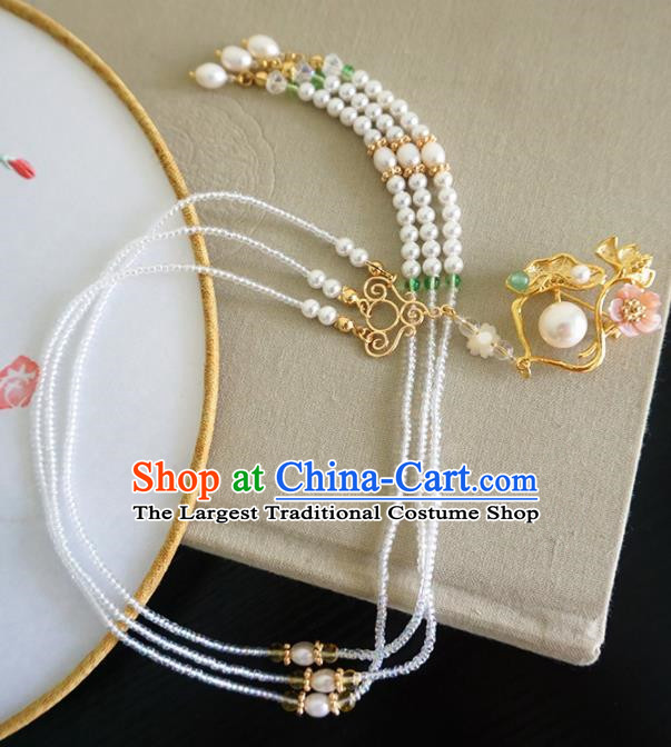 Chinese Ancient Court Lotus Tassel Brooch Traditional Princess Hanfu Breastpin Jewelry Accessories for Women