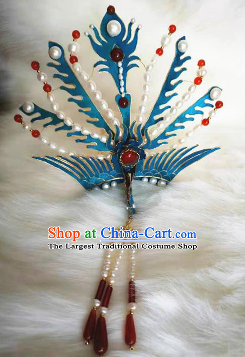 Ancient Chinese Qing Dynasty Phoenix Hairpins Tassel Step Shake Traditional Hanfu Court Hair Accessories for Women