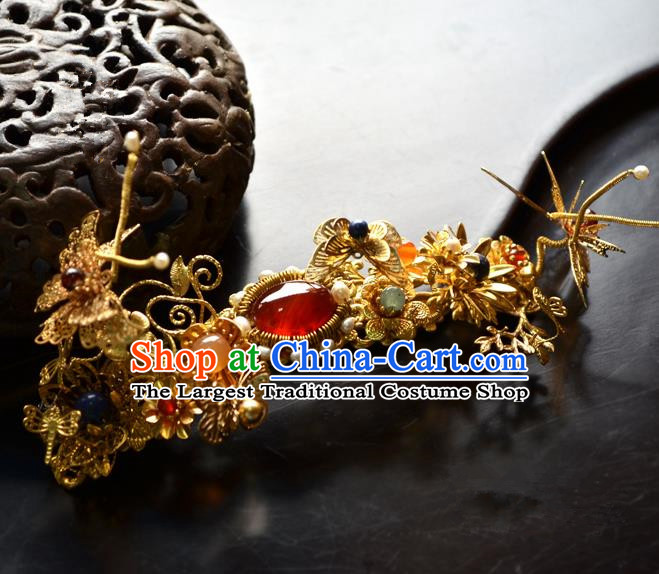 Chinese Ancient Princess Agate Hair Claw Hairpins Traditional Handmade Hanfu Hair Accessories for Women