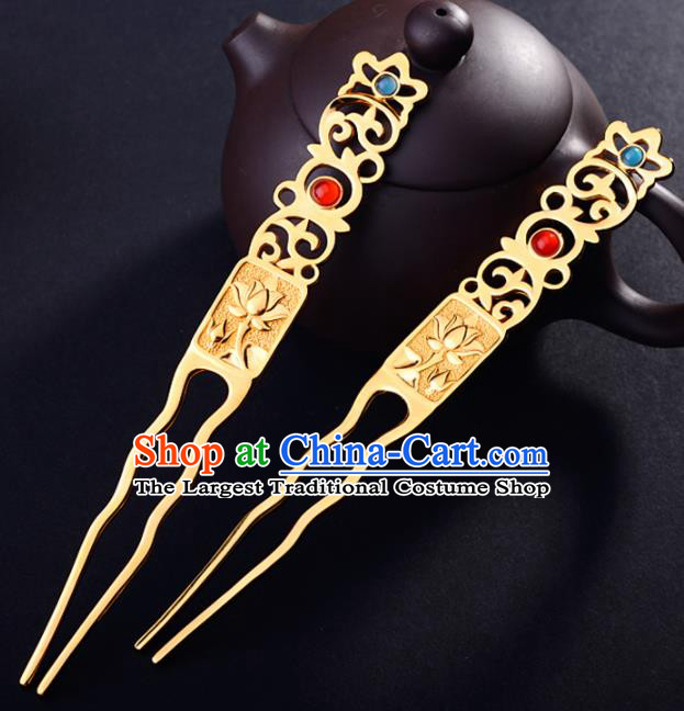 Chinese Ancient Princess Hair Clip Golden Hairpins Traditional Handmade Hanfu Hair Accessories for Women