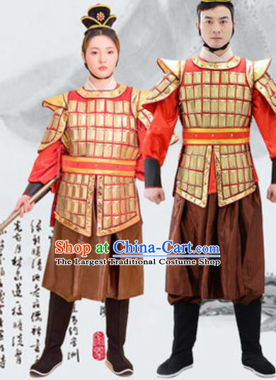 Traditional Chinese Ancient Drama Costumes Chinese Tang Dynasty Warrior Helmet and Armour for Men