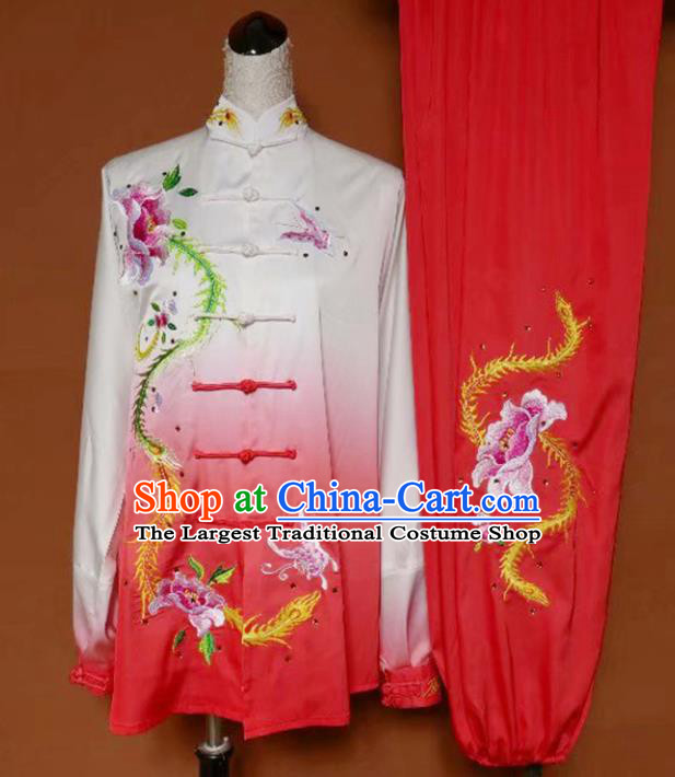 Chinese Professional Martial Arts Embroidered Butterfly Peony Costume Traditional Kung Fu Competition Tai Chi Clothing for Women