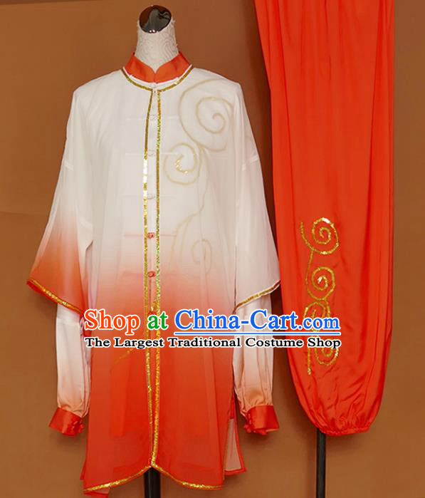 Chinese Professional Martial Arts Embroidered Orange Costume Traditional Kung Fu Competition Tai Chi Clothing for Women