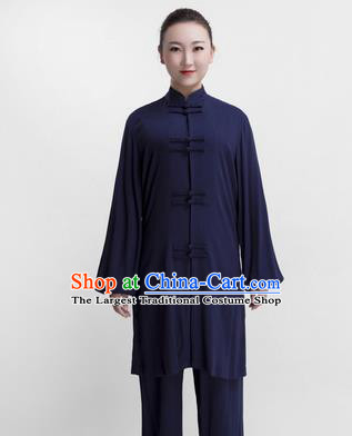 Chinese Traditional Martial Arts Competition Navy Costume Kung Fu Tai Chi Training Clothing for Women