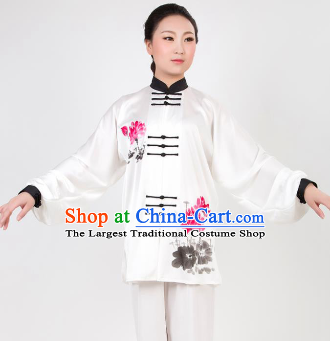 Chinese Traditional Martial Arts Printing Lotus Costume Best Kung Fu Competition Tai Chi Training Clothing for Women