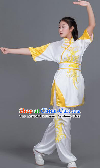 Professional Chinese Martial Arts Embroidered White Costume Traditional Kung Fu Competition Tai Chi Clothing for Women