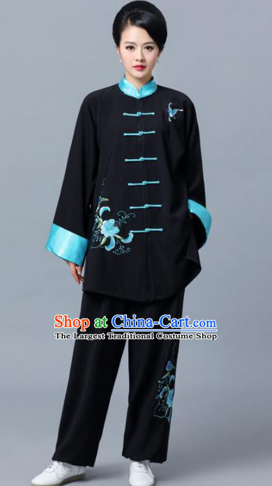 Professional Chinese Martial Arts Printing Blue Peony Butterfly Costume Traditional Kung Fu Competition Tai Chi Clothing for Women