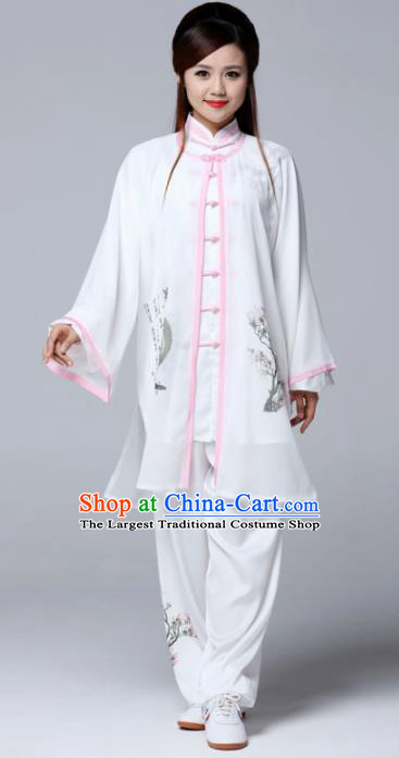 Professional Chinese Martial Arts Ink Painting White Costume Traditional Kung Fu Competition Tai Chi Clothing for Women