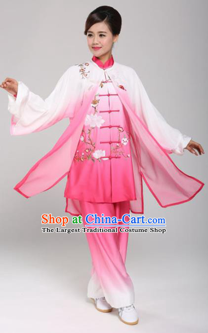 Professional Martial Arts Embroidered Magnolia Pink Costume Chinese Traditional Kung Fu Competition Tai Chi Clothing for Women