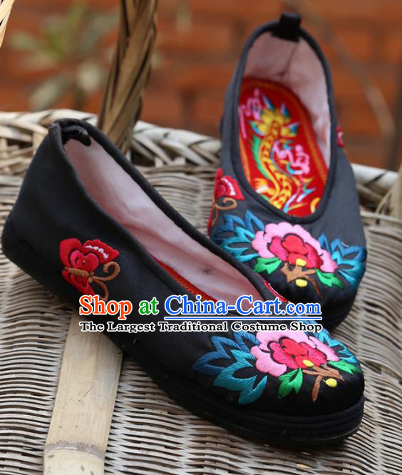 Traditional Chinese Black Embroidered Shoes Handmade Hanfu Shoes Ancient Princess Shoes for Women