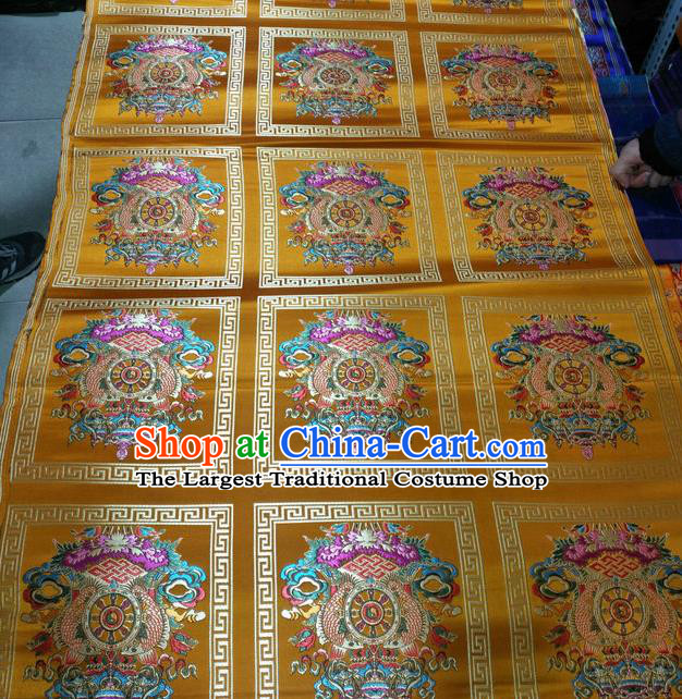 Asian Chinese Traditional Buddhism Implement Pattern Design Yellow Brocade Fabric Tibetan Robe Silk Material
