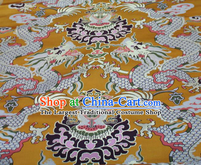 Asian Chinese Buddhism Traditional Dragons Pattern Design Yellow Brocade Fabric Tibetan Robe Silk Material