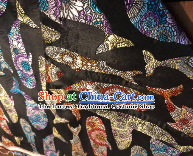 Asian Chinese Traditional Whale Pattern Design Black Brocade Fabric Cheongsam Silk Material