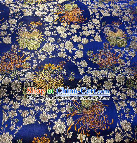 Asian Chinese Traditional Chrysanthemum Pattern Design Blue Brocade Fabric Cheongsam Silk Material