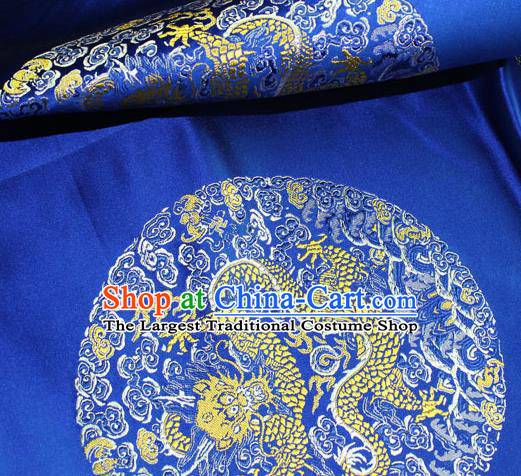 Asian Chinese Traditional Round Dragon Pattern Design Royalblue Brocade Fabric Cheongsam Silk Material