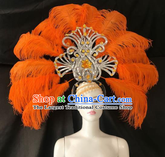 Customized Halloween Carnival Orange Feather Giant Hair Accessories Brazil Parade Samba Dance Headpiece for Women