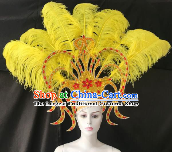 Customized Halloween Carnival Yellow Feather Giant Hair Accessories Brazil Parade Samba Dance Headpiece for Women