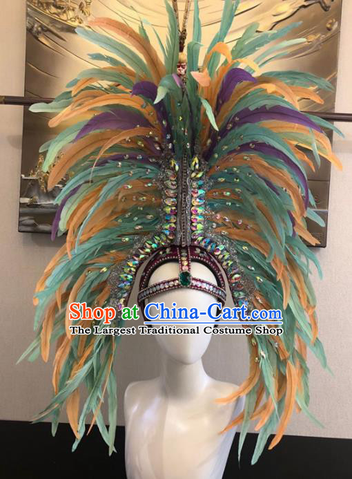 Customized Halloween Carnival Colorful Feather Hair Accessories Brazil Parade Samba Dance Giant Headpiece for Women