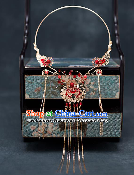 Top Chinese Traditional Cloisonne Red Necklace Handmade Hanfu Accessories for Women