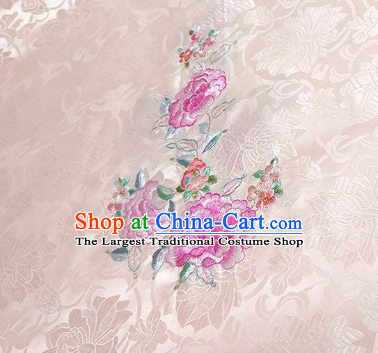 Chinese Traditional Lotus Pattern Design Pink Silk Fabric Asian Brocade China Hanfu Satin Material