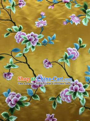 Chinese Traditional Embroidered Lily Flowers Pattern Design Yellow Silk Fabric Asian China Hanfu Silk Material