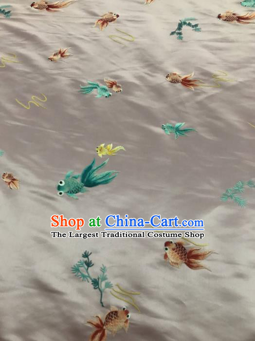 Chinese Traditional Embroidered Goldfish Pattern Design White Silk Fabric Asian China Hanfu Silk Material