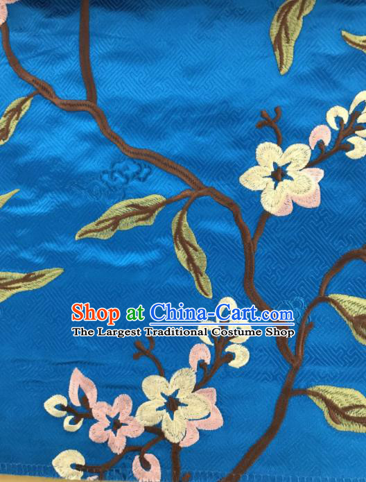 Chinese Traditional Embroidered Flowers Pattern Design Blue Silk Fabric Asian China Hanfu Silk Material