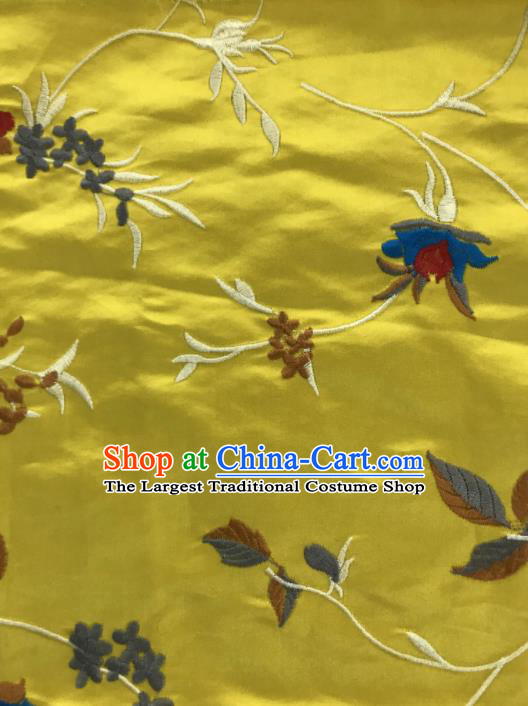 Chinese Traditional Embroidered Vine Flowers Pattern Design Yellow Silk Fabric Asian China Hanfu Silk Material