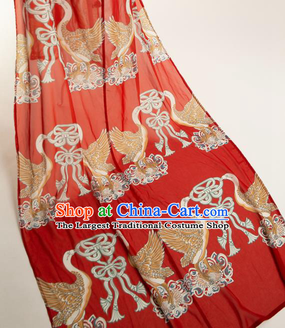 Chinese Traditional Printing Swan Pattern Design Red Chiffon Fabric Asian Satin China Hanfu Material