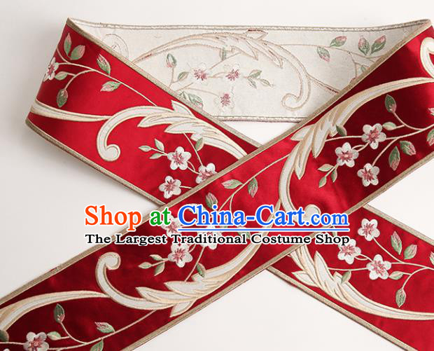 Chinese Traditional Hanfu Red Embroidered Flowers Pattern Band Fabric Asian China Costume Collar Accessories