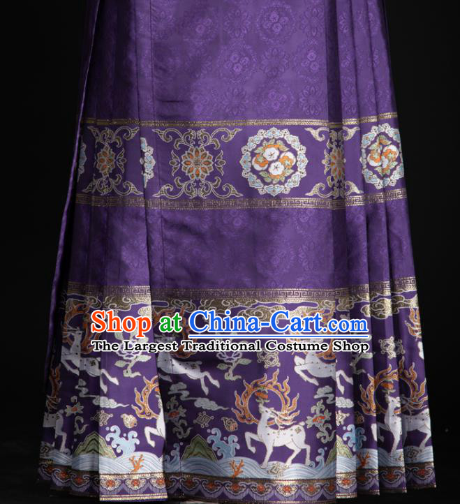 Chinese Traditional Colorful Deer Pattern Design Purple Brocade Fabric Asian China Satin Hanfu Material