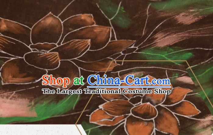 Chinese Traditional Lotus Pattern Design Brown Silk Fabric Asian China Hanfu Gambiered Guangdong Mulberry Silk Material