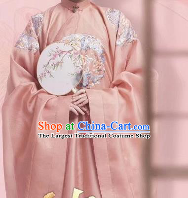 Chinese Traditional Ming Dynasty Young Mistress Embroidered Pink Dress Ancient Nobility Lady Costumes for Women