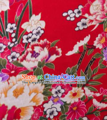 Chinese Traditional Peony Flowers Pattern Design Red Silk Fabric Asian China Hanfu Gambiered Guangdong Mulberry Silk Material