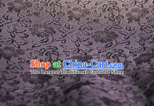 Chinese Traditional Twine Peony Pattern Design Black Silk Fabric Asian China Hanfu Gambiered Guangdong Mulberry Silk Material